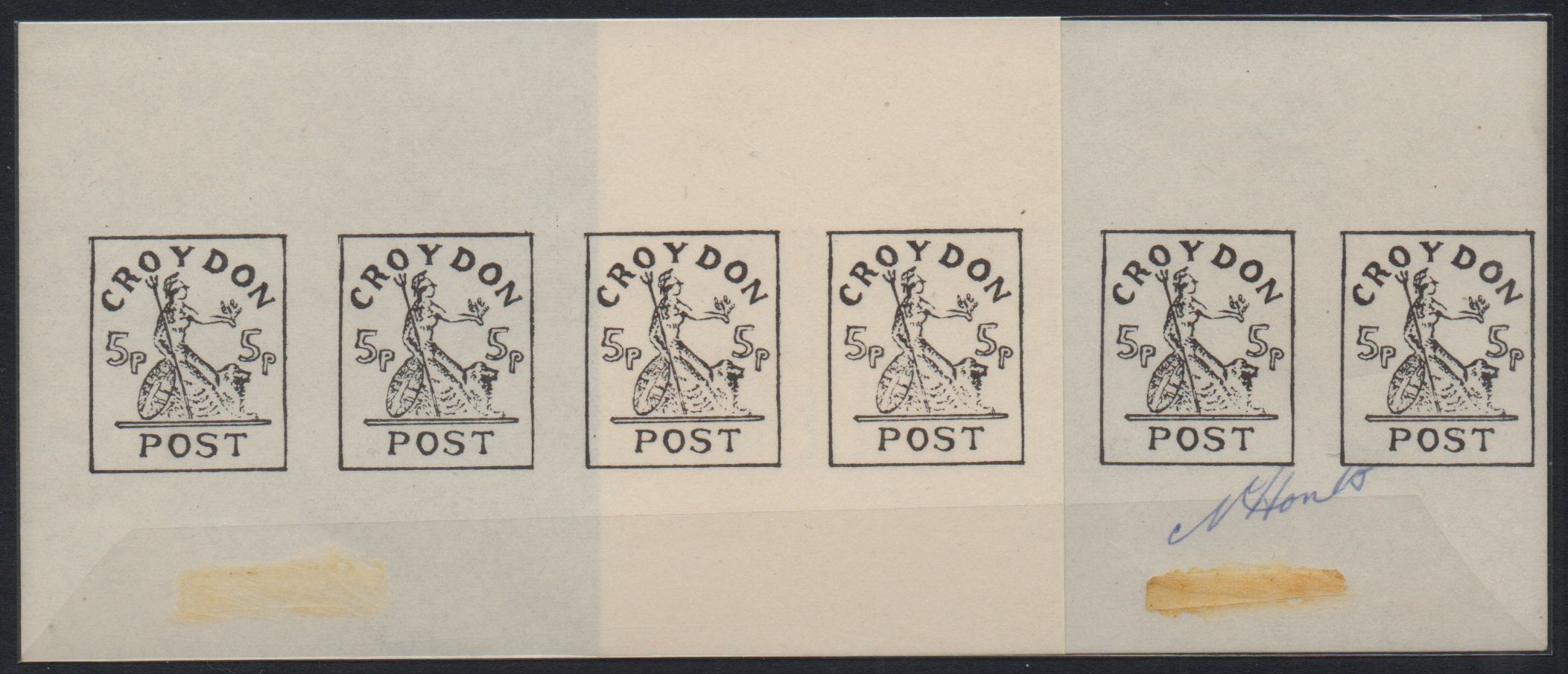 Croydon Gatwick Strike Post Stamps 1971 5p Britannia Proof sheet/10 IMPERFORATE
